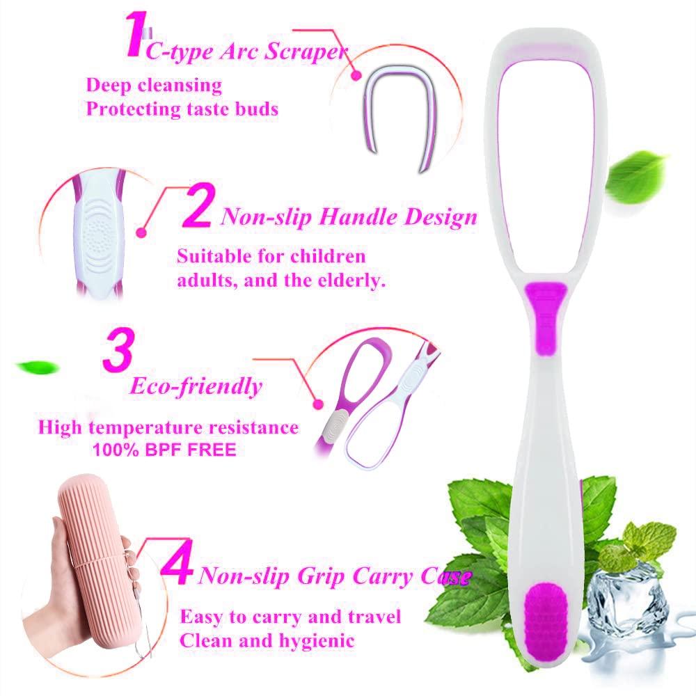 Styllent 4 Pcs Soft Double Action Tongue Cleaner Scrapper For Kids and Adults With Travel Capsule Plastic Tooth Brush Paste Holder Flexible Design