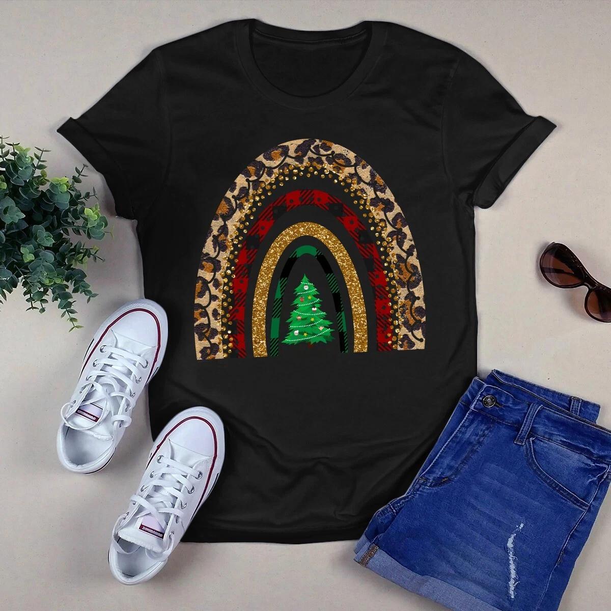 Men s and Women s T-shirts Buffalo Plaid Leopard Boho Christmas Tree Xmas Gift XXXXL