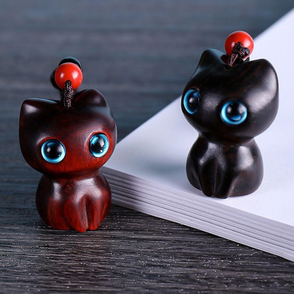 Cat Shape Charm Cute Jewelry Findings Wood Car Keyring Keychain Components Sandalwood Key Chains