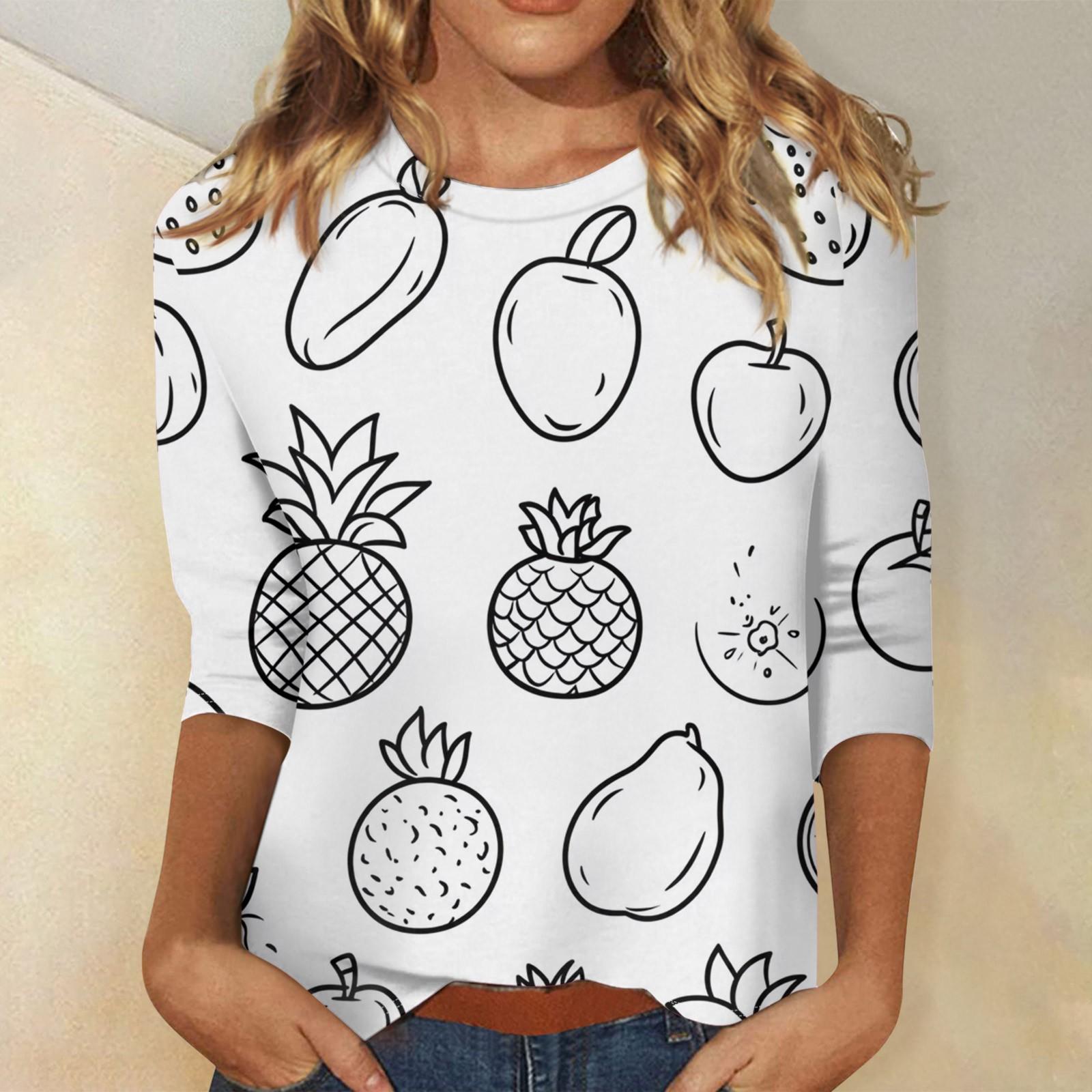 

Женские топы с рукавом три четверти и круглым вырезом, свободная футболка с принтом фруктов XL арбуз красный