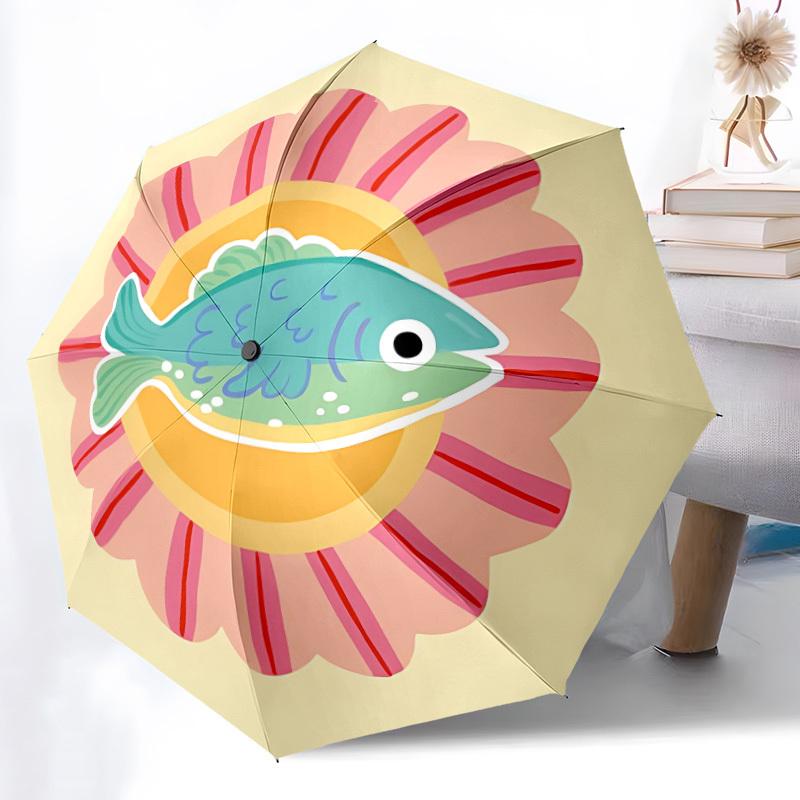 

1pc Fish Sunflower Automatic Folding Umbrella - Portable Collapsible Design, 8-Rib Iron Frame yy251209109