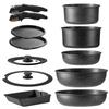 CAROTE Frying Pan Set 12 Pieces IHGas Compatible PFOA-free Professional Grade 5-layer Structure Lightweight Detachable Handle Marble Coat Non-stick EW