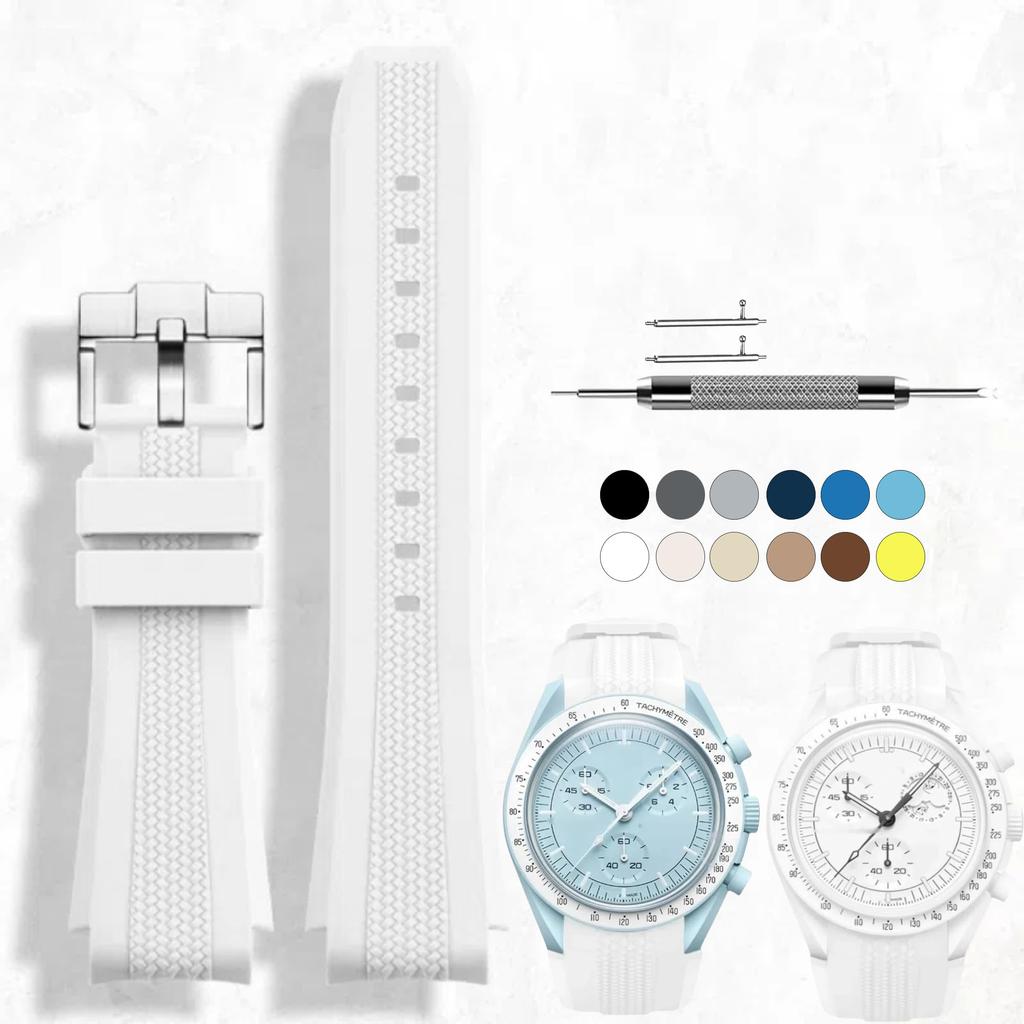 SigneMetu 20mm Omega Watch Quick Release Silicone Strap for Omega and Unisex Band, X, Swatch, MoonSwatch, Speedmaster, (White)