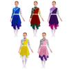 Rochie de dans de laudă cu guler înalt și mânecă lungă pentru copii, bloc de culori, patchwork metalic, cu fermoar ascuns la spate și tiv neregulat, pentru slujba de închinare liturgică