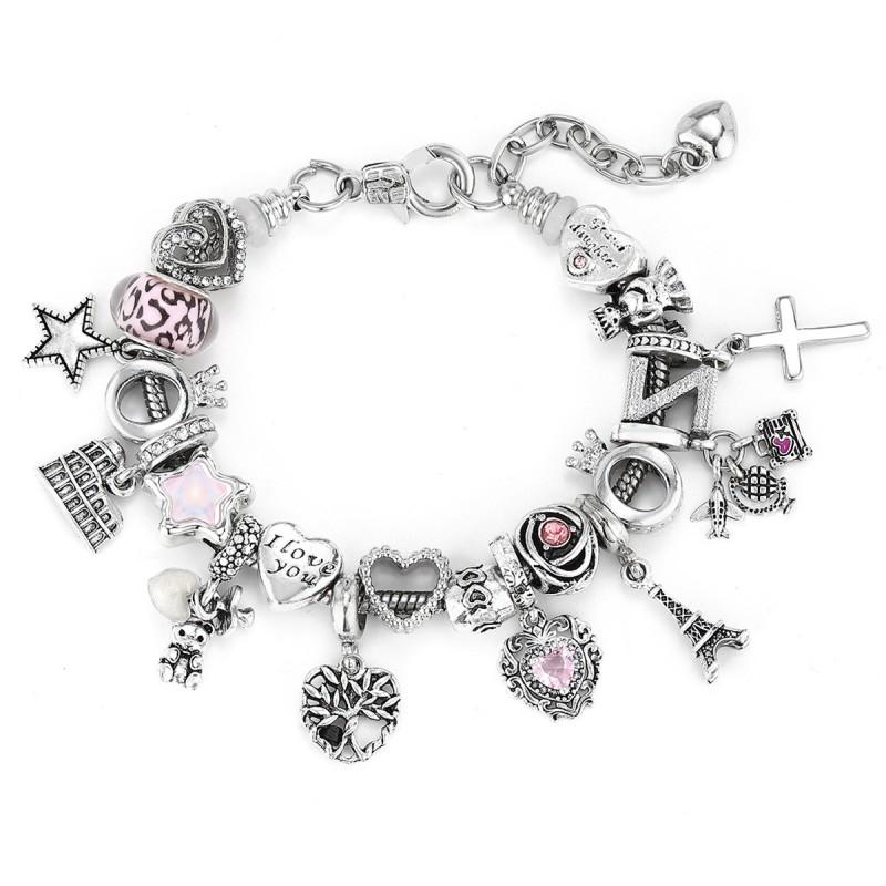 Damen Zinklegierung Geometrisches Charms Armband Mit Kreuz Anhänger Rosa Ton Verstellbar Mode Schmuck