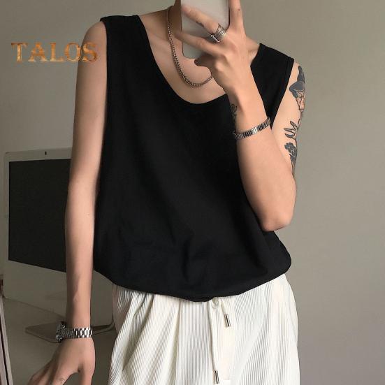 Men Vest Sleeveless Round Neck Solid Color Vest Loose Fit Casual Sport Tank Tops Streetwear Daily Wear