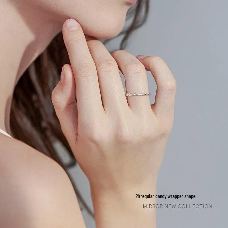 Beixi s925 Sterling Silver Irregular Candy Wrapper Adjustable Ring - Simple, Fashionable Accessory for Women Open Adjustable