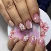 24 Pcs Stylish Press On Nail With White Floral Heart Designs Flase Nail Acrylic Nail Manicure Nail Accesories for Women