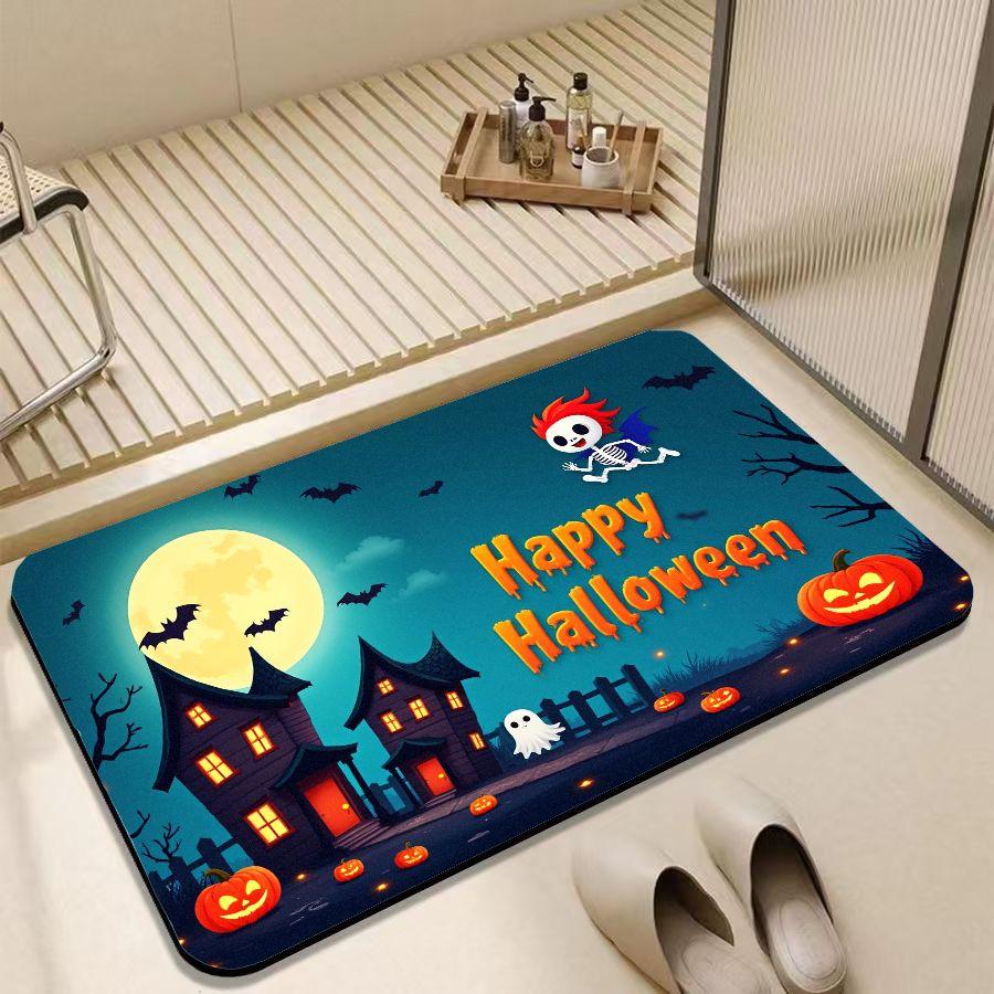 Cartoon Halloween Door Mat, Ecological Diatomite Mud, Thanksgiving and Halloween Dual Family Decoration Carpet