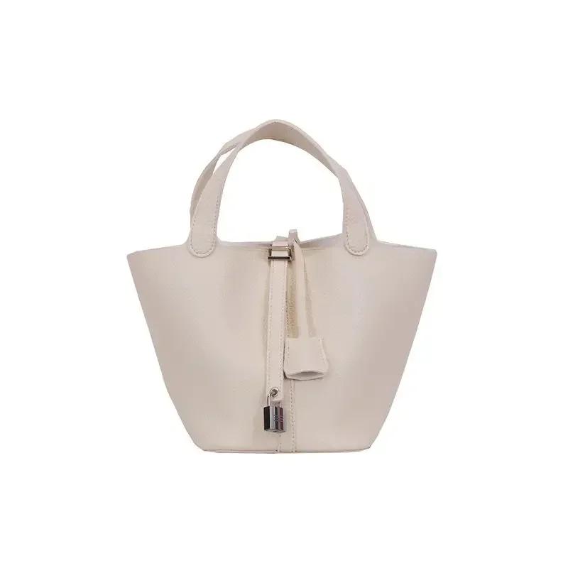 Women's Cowhide Basket Bag Genuine Leather Bucket Handbag Commuter Large CapacityPattern Top Handle Satchel
