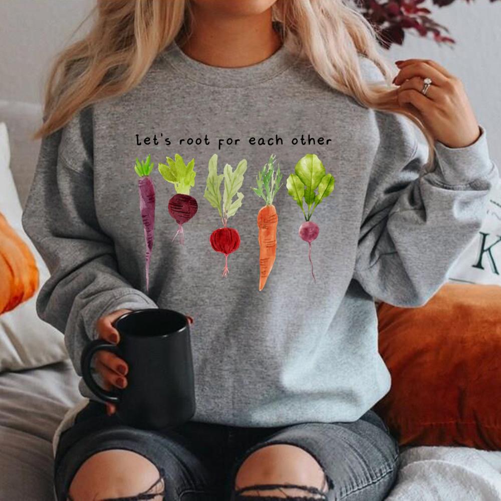 Lets Roots for Each Other Vegetable Sweatshirt Uplifting Hoodie Unisex Long Sleeve Sweatshirts Vintage Gardening Graphic Hoodies