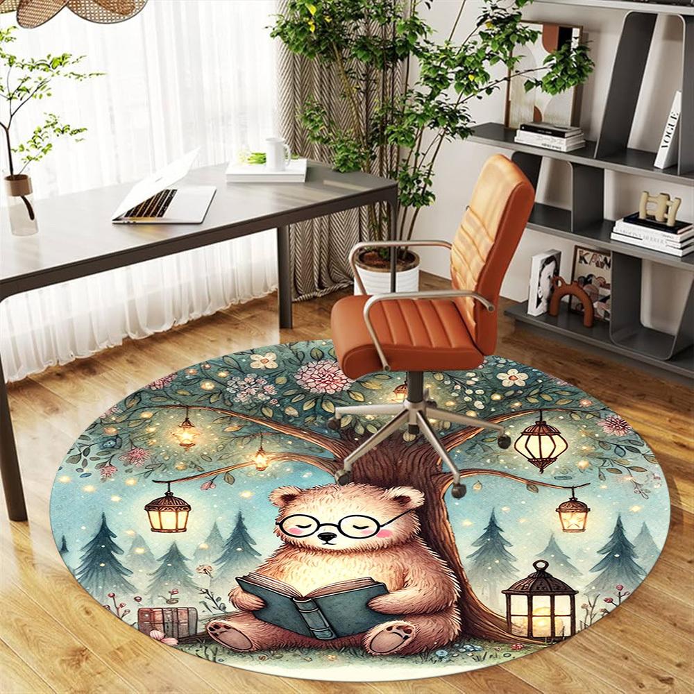 1pc Bear Book Round Chair Mat Area Rug - Non-Slip, Floor Mat for Office, Bedroom, and Indoor Decor -1002072