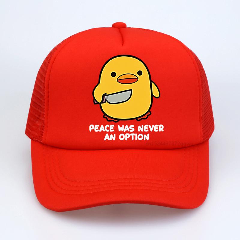 

Peace Was Never An Option Letter Printed Unisex baseball cap Creative Duck Print Unisexs hats Fashion Casual Mesh breathable sunhat Adjustable