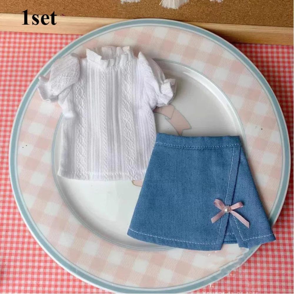 

Джинсова спідниця ручної роботи Мила сорочка принцеси Спідниця Нова біла блузка Одяг для ляльок 1/6 BJD 30 см 1