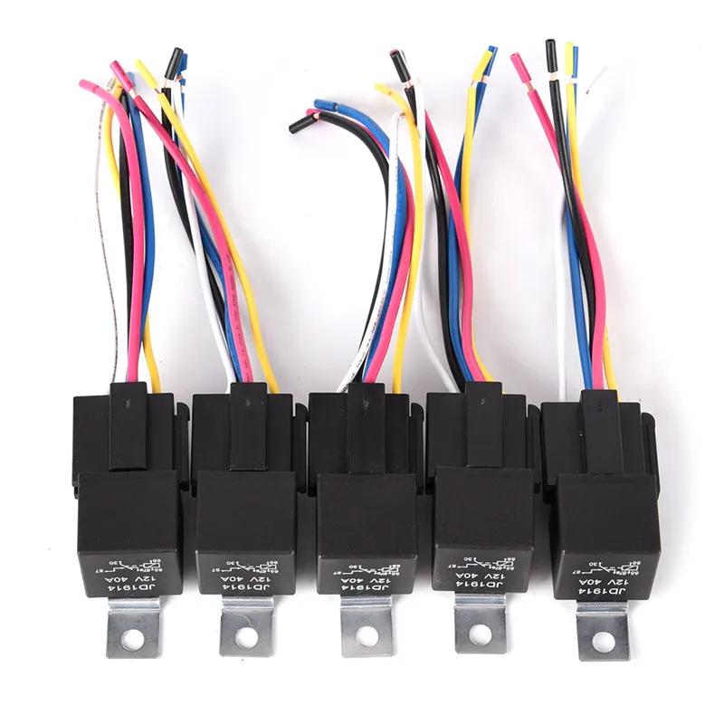 Waterproof Automotive Relay 12v 5pin 40a Car Relay With Black Red Copper Terminal Auto Relay With Relay Socket 1pc