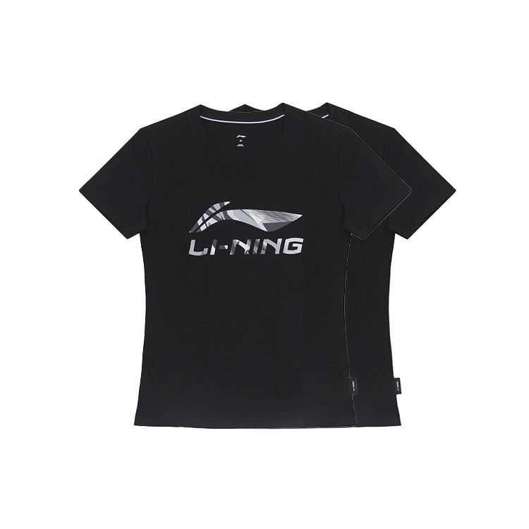 Li Ning Big Logo Breathable Cultural Fitted Straight-Cut Short Sleeve T-Shirt Women Tops Black AHSS774-1