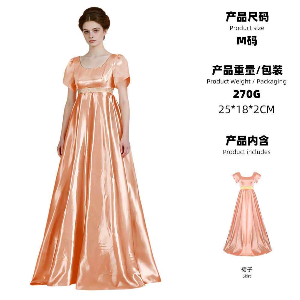 5 Bridgeton Regency Dress Silk Satin Bubble Sleeve Long Dress Halloween Victorian Cosplay Dress
