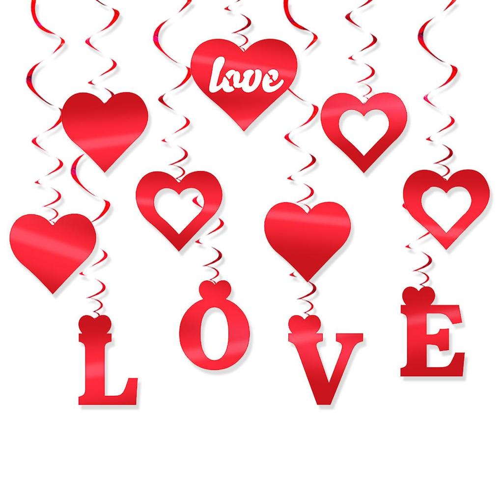 2025 Valentine's Day Heart LOVE 11-Piece Sequin Spiral Hanging Ornament Set for Weddings and Rooms
