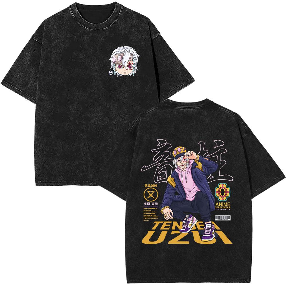 Anime Demon Slayer Washed Vintage TShirt Tengen Uzui KImetsu No Yaiba Manga TShirt Men Cotton Short Sleeve Oversized Tshirts