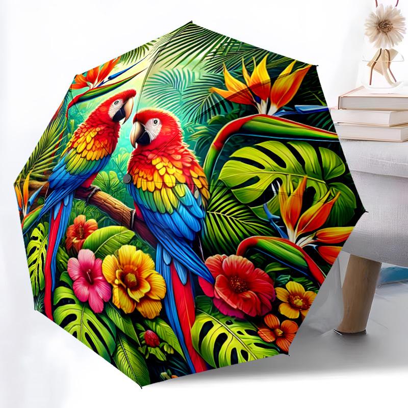 1pc Parrot Automatic Folding Umbrella, Lightweight Retractable Compact Travel Umbrella, 8-Rib Sturdy Frame038