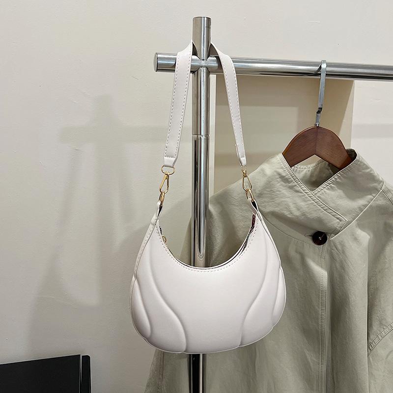

Women S Plain Half Moon Bags Fashion Casual Commuting Shoulder Bag Simple Dumpling Bags білий