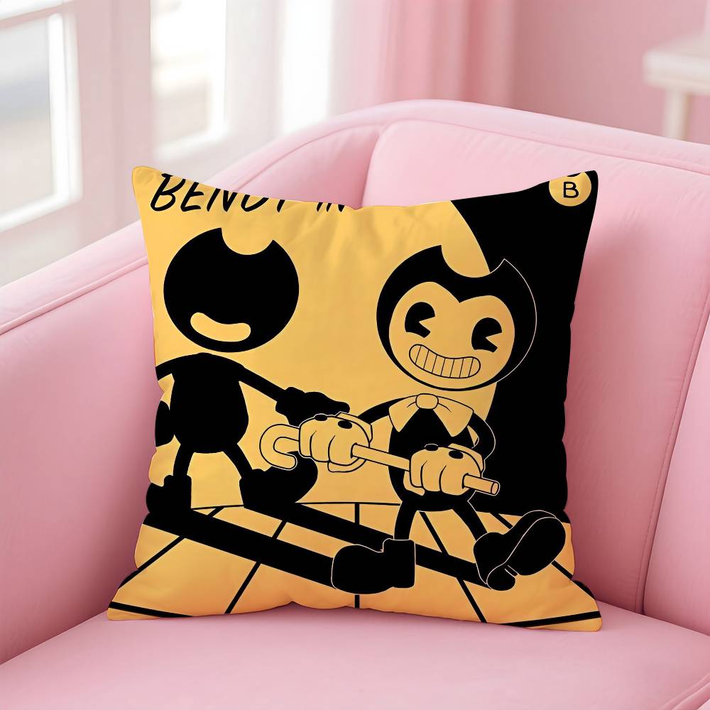 Anime Bendy and the Ink Machine Pillow Case Anti-dustmite Pillowcase Invisible Zipper Silky Short Plush Sofa Cushion Cover