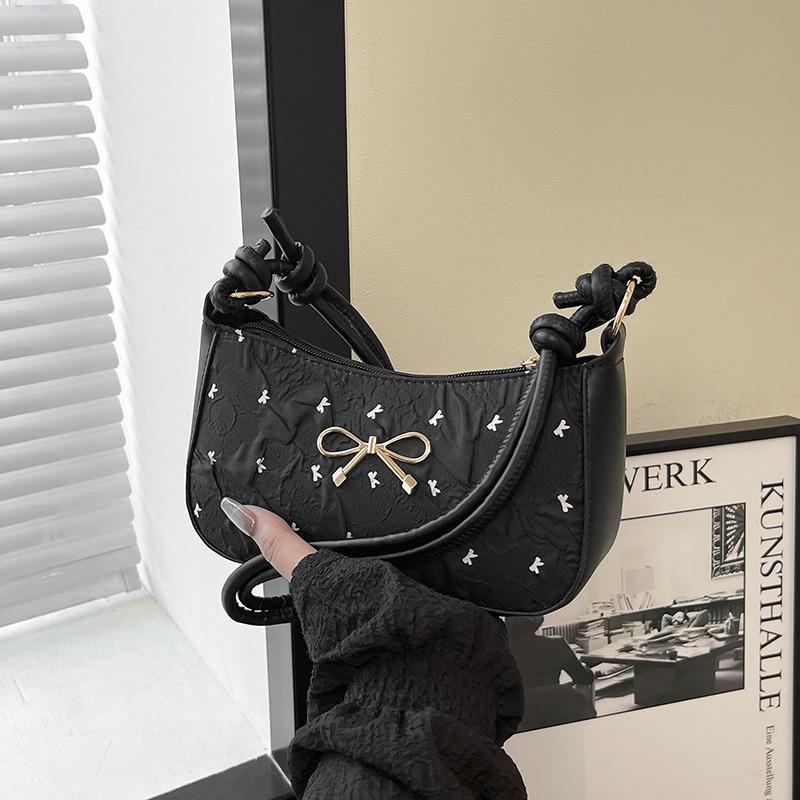 Pink Bow Crescent Armpit Bag Women's Summer New High-end Light Luxury Niche Shoulder Small Square Bag