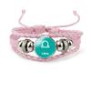 Fashionable Zodiac Sign Pink Leather Bracelet Handcrafted Multi-layer Design