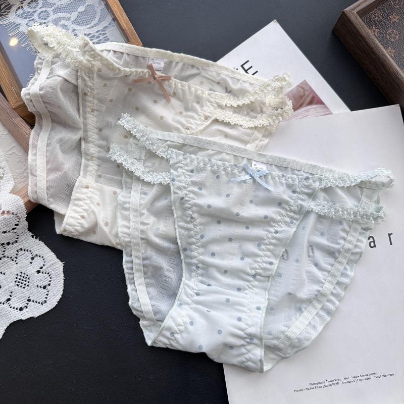 Women's Ice Silk Lace Trim Polka Dot Underwear - Cute Candy Colors, Fits 80-130 Jin