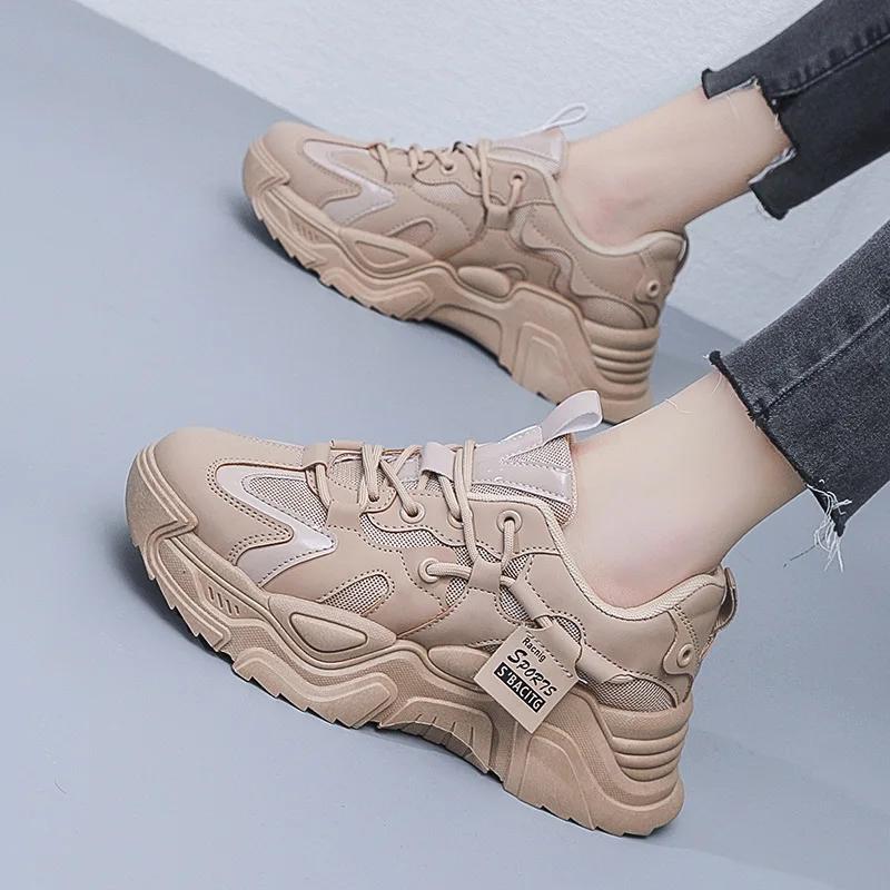 Fashion New 2024 Summer Women's Running Shoes Korean Style Casual Sports Shoes Thick Sole Breathable Upper For Students
