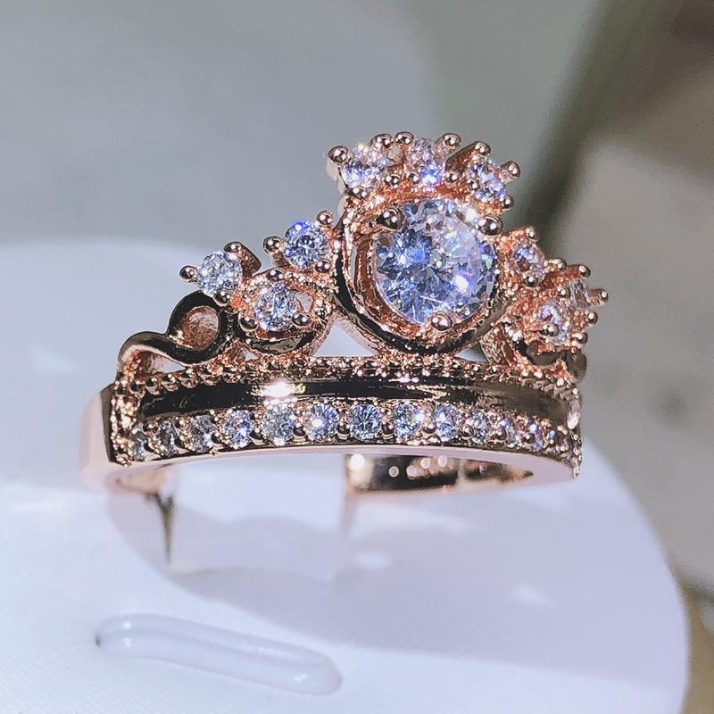 

медное кольцо с цирконом в форме короны для женщин, блестящее кольцо, подарок на день рождения, помолвку, свадьбу 10