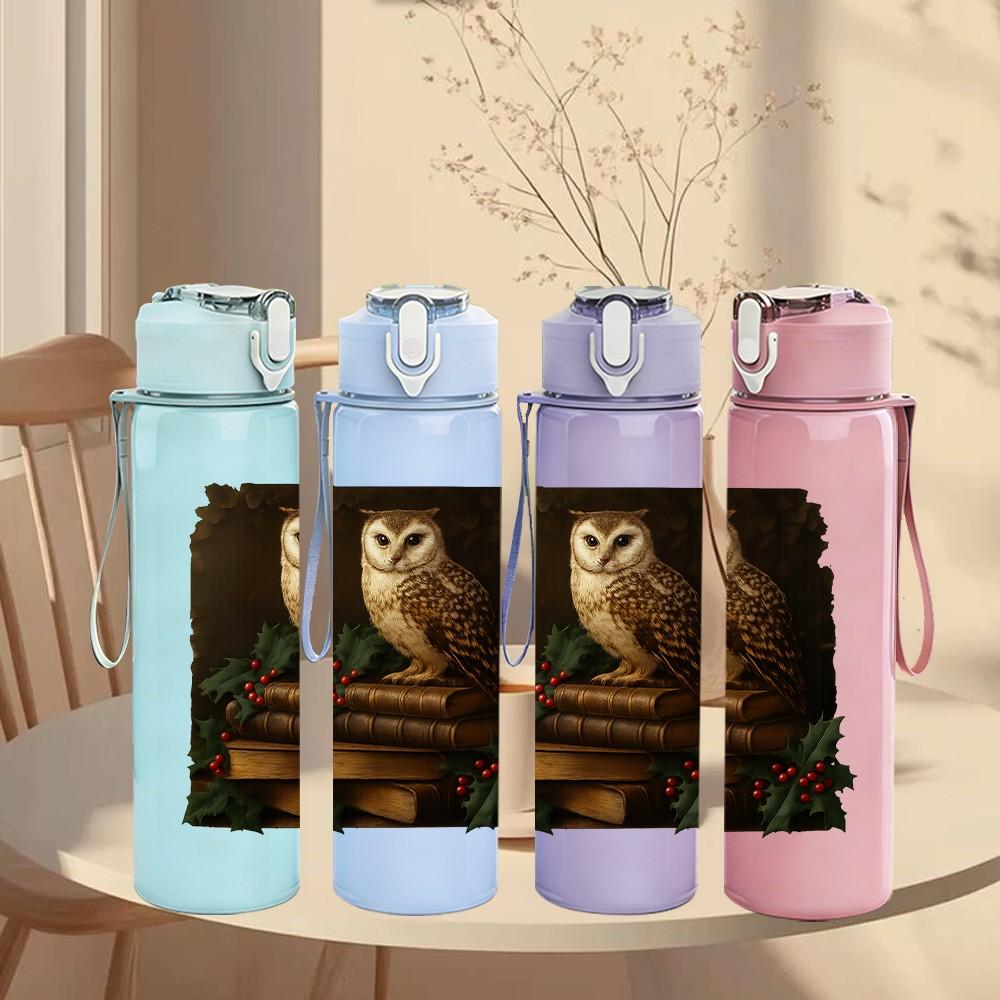 1PC Owl Tree Hole Night Portrait 750ml Color Plastic Sports Water Bottle Leakproof Flip Straw Lid Suitable for Sports Office Home Use