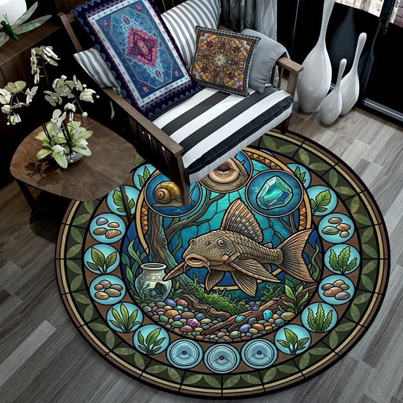 Aquatic Life Mandala Round Area Rug Under Office Chairs Bedroom Living Room Home Decor