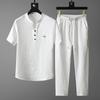Set da 2 pezzi estivo da uomo: T-shirt casual a maniche corte in seta di ghiaccio sottile e pantaloni cropped