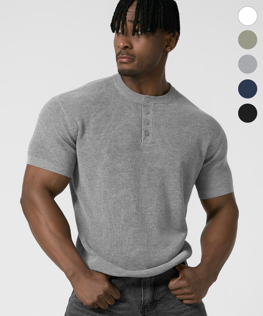 DRIX Washable Linen Muscle Fit Henley Neck Half Knit_5 Colors