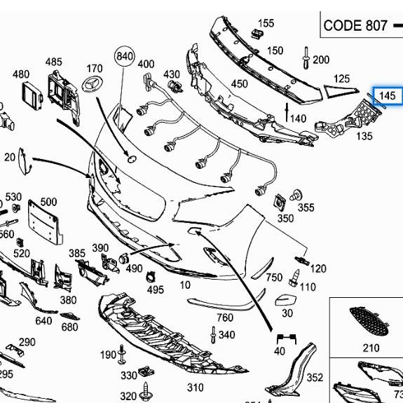 Mercedes CLA W117 Befestigungsschiene für Frontstoßstange - Modelle 1178850500, 1178850600