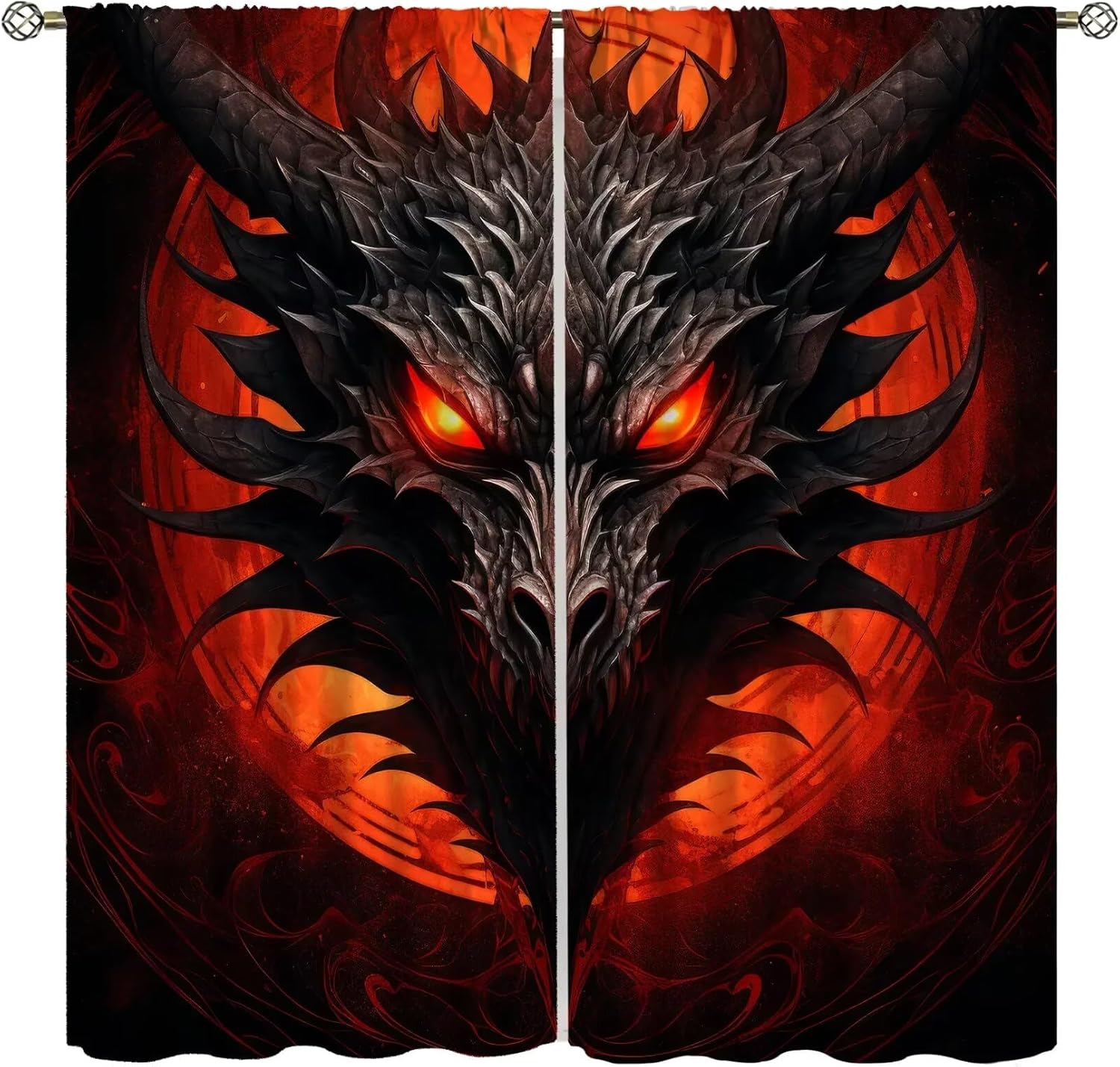 Dragon Curtains   Mystic Magic Vicious Red Blood Moon Adventure Treasure Dragon Eyes Windows Treatments   Thermal Insulated Drapes 100*130 Grommet Top 1pcs