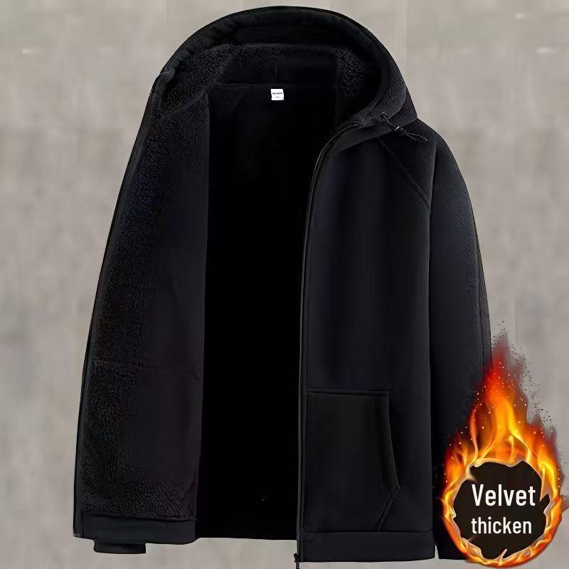 Giacca con cappuccio in pile invernale da uomo - Nuovo stile Cardigan caldo in velluto ispessito