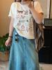 Shuangtian 2026 Spring Plus Size Women's Cartoon Round Neck Short Sleeve Top