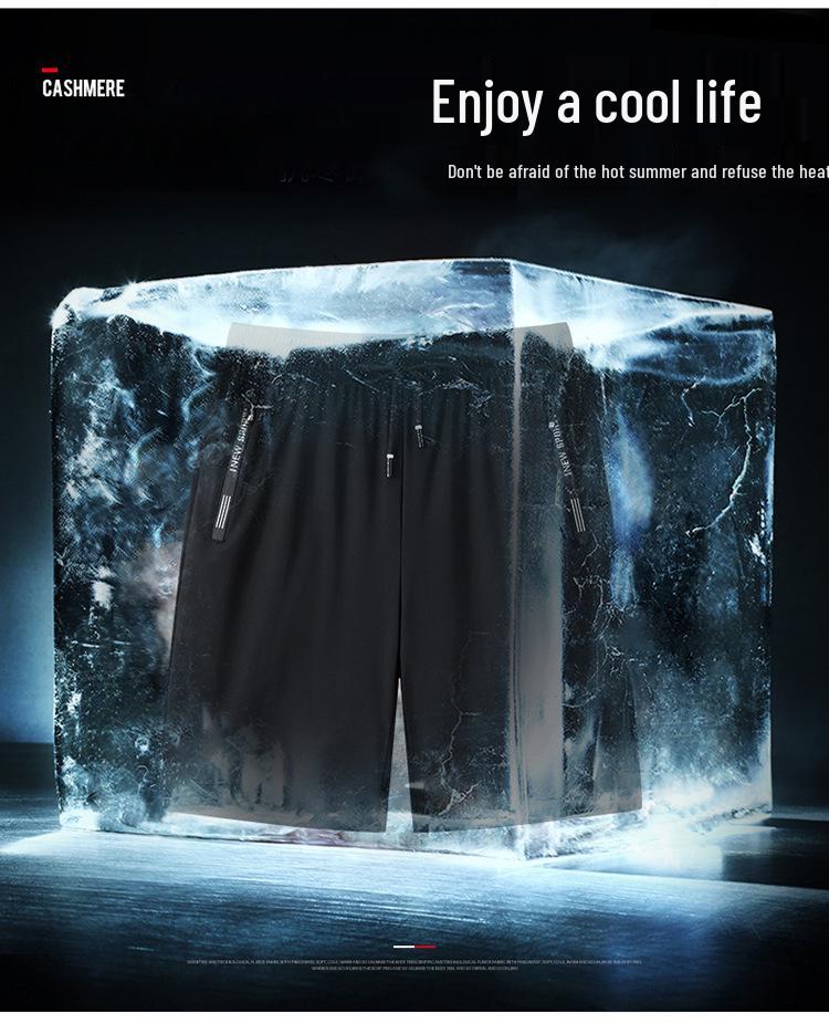 Men's Summer Ice Silk Quick-Dry Elastic Shorts - Lightweight, Breathable Sportswear for Youth.