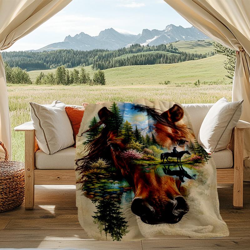 Horse Reflection Nature blanket Personalized Name Flannel Blanket Soft Cozy Plush Throw for Sofa Bed Lightweight Home Décor