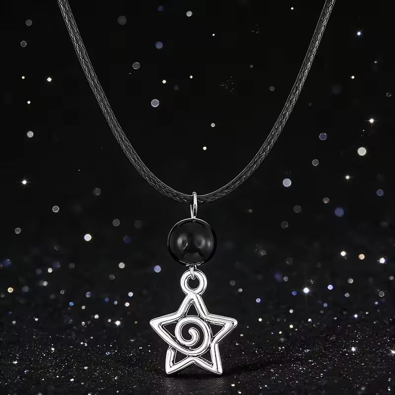 

Fashion Silver Tone Star Spiral Beaded Necklace Vintage Bohemian Mystical Pendant Jewelry for Women