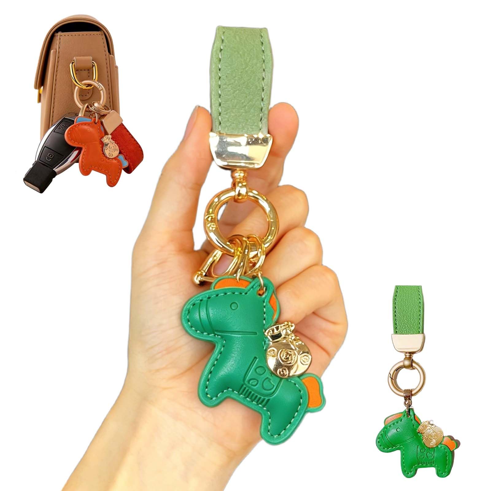 

[JUJUGO] Horse Keychain Cute Leather Horse Money Good Luck Key Approximately 5cm long x 5.5cm wide зелёный
