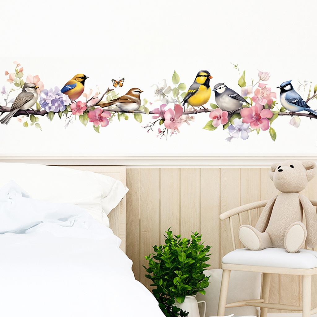 Watercolor Floral Bird Butterfly Wall Sticker Self-Adhesive Removable Bedroom Living Room Bedside Home Decor Art