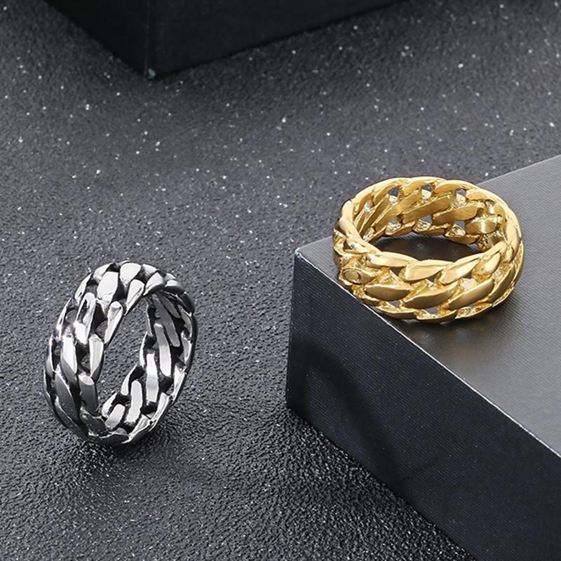 Kalen Braided Stainless Steel Men's Ring Punk Chunky Accessories Gold Color Finger Ring Trendy Jewelry Gift Thick Anillos
