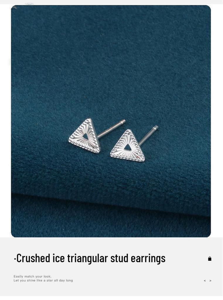 Elegant S925 Sterling Silver Crushed Ice Triangle Stud Earrings for Women, Minimalist Ins Style, Comfortable for Sleeping.
