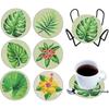 6PCS Diamond Painting Coasters Kits Mandara Wooden Diamond Crafts Coasters Fresh Greenery Diamond DIY Coasters Romantic Red Rose