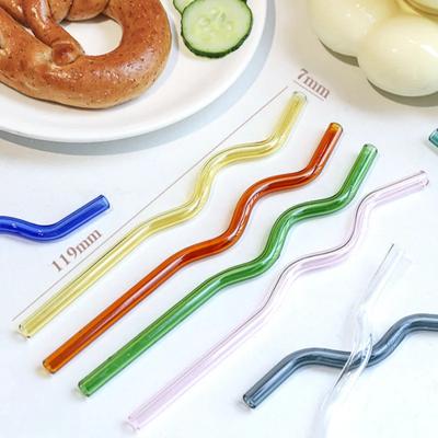 Paille à Boire Ondulée Colorée Transparente Paille en Verre Borosilicate Élevé Tube en Verre Verrerie de Fête Bar Réutilisable Pailles en Verre