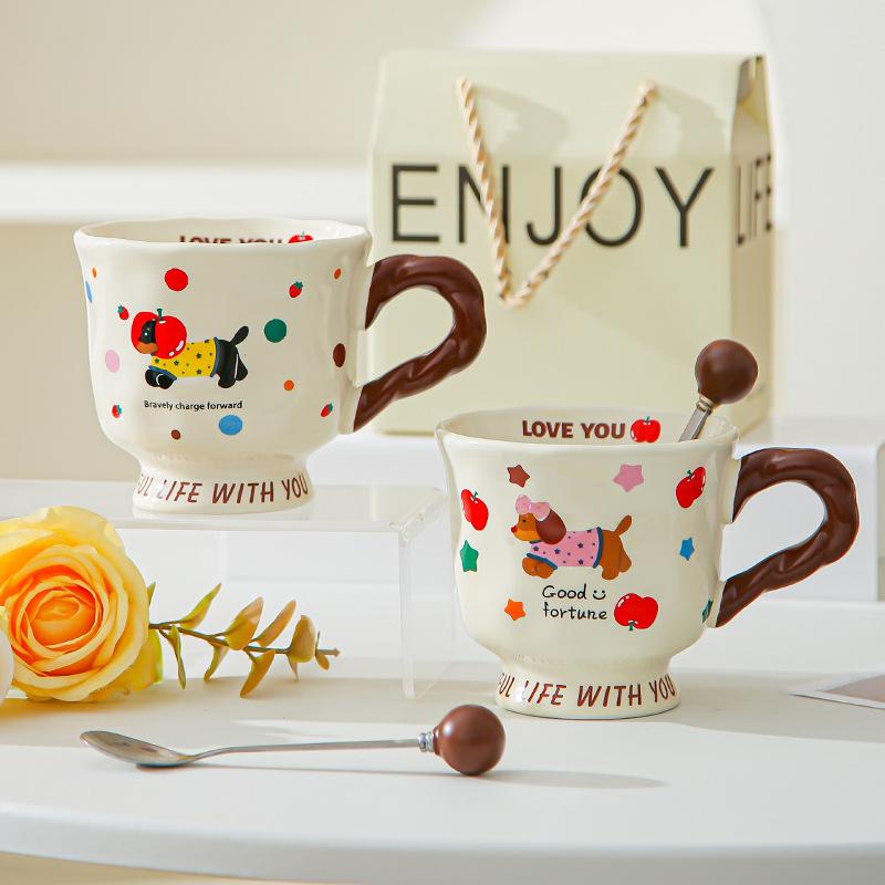 Creative cute dachshund ceramic mug couple cup water cup household coffee cup for friends birthday gift