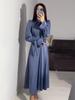 European & American Slim-Fit Lace-Up Long Sleeve Solid Color Dress - Spring Collection 2025